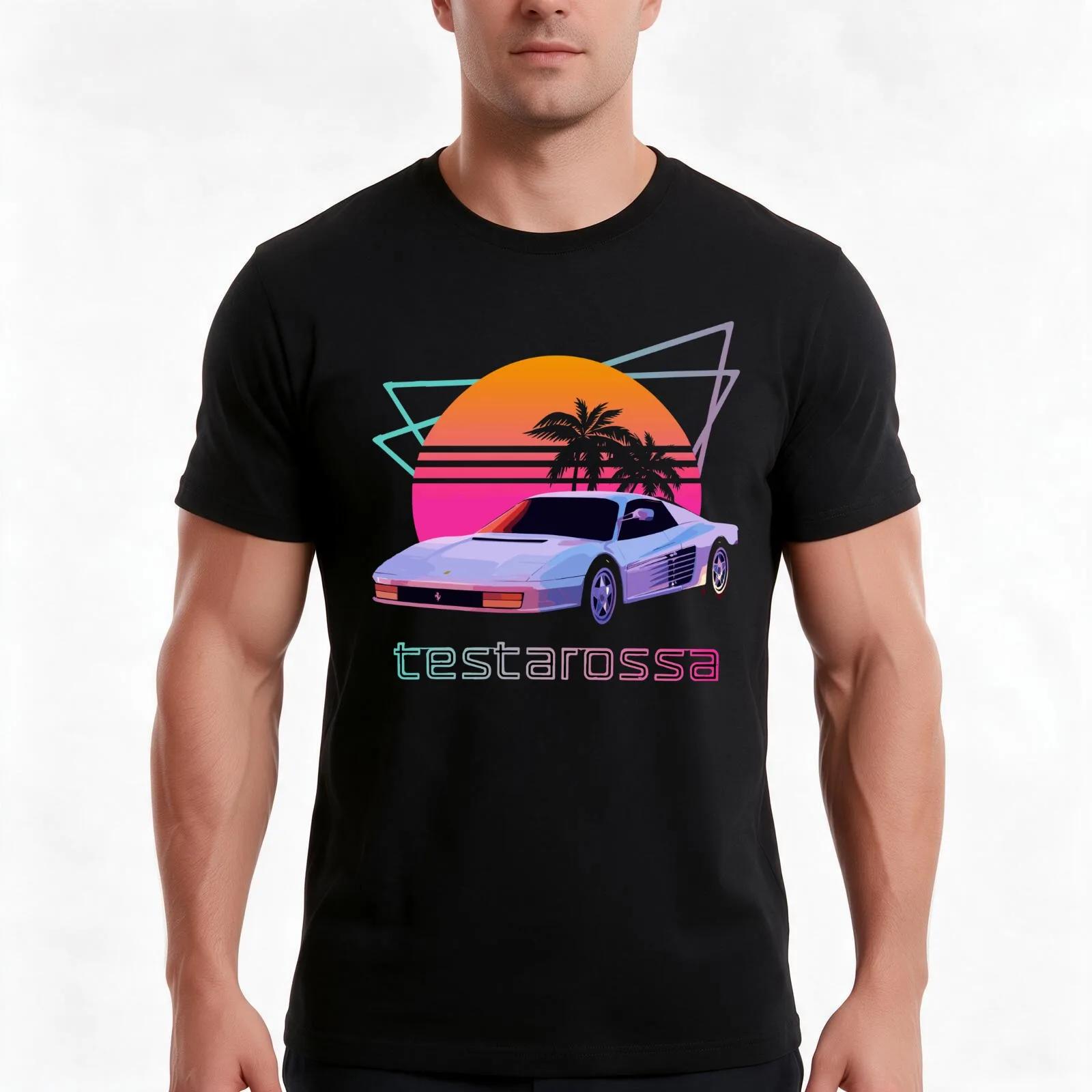 80s Retrowave Testarossa T-Shirt, Summer Casual Cotton Tee, Oversized Streetwear Tops, Vintage Graphic Print, Unisex Men Women