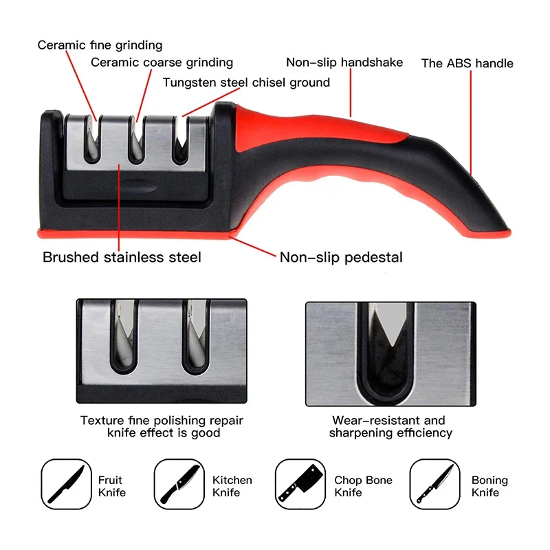 Level 3 Quick Sharpening Tool Knife Sharpener With Anti-slip Base Kitchen Accessory Small Tools Stone Knives Accessories Dining