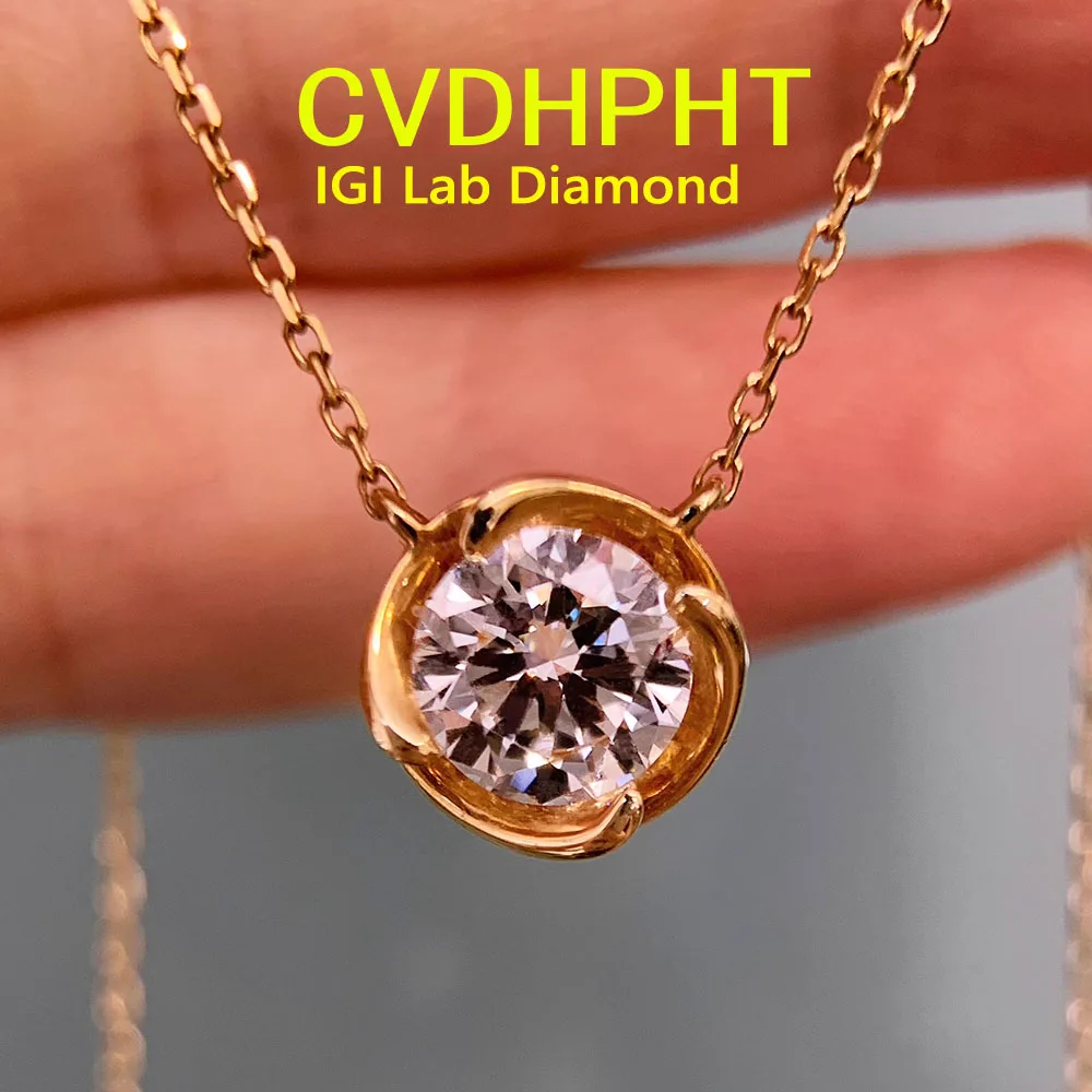 

Au585 твердое 14-каратное розовое золото IGI CVD HPHT выращенное в лаборатории бриллиантовое ожерелье с подвеской круглой огранки свадебное ожерелье с бриллиантами