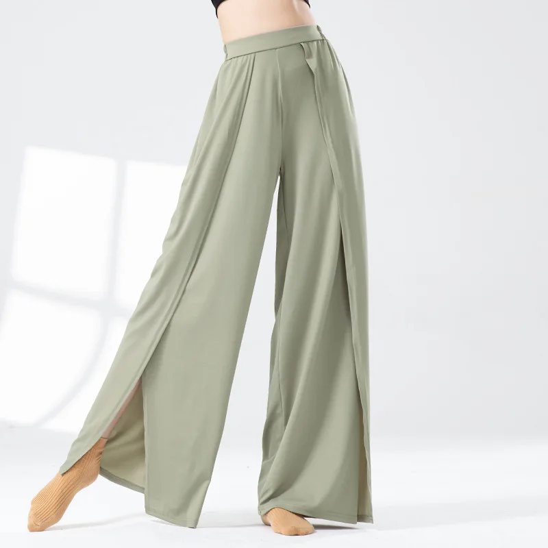 Pantalon de danse moderne à jambes larges et droites, pantalon d'entraînement à haute fente, danse classique chinoise, vêtements de danse d'été pour femmes adultes