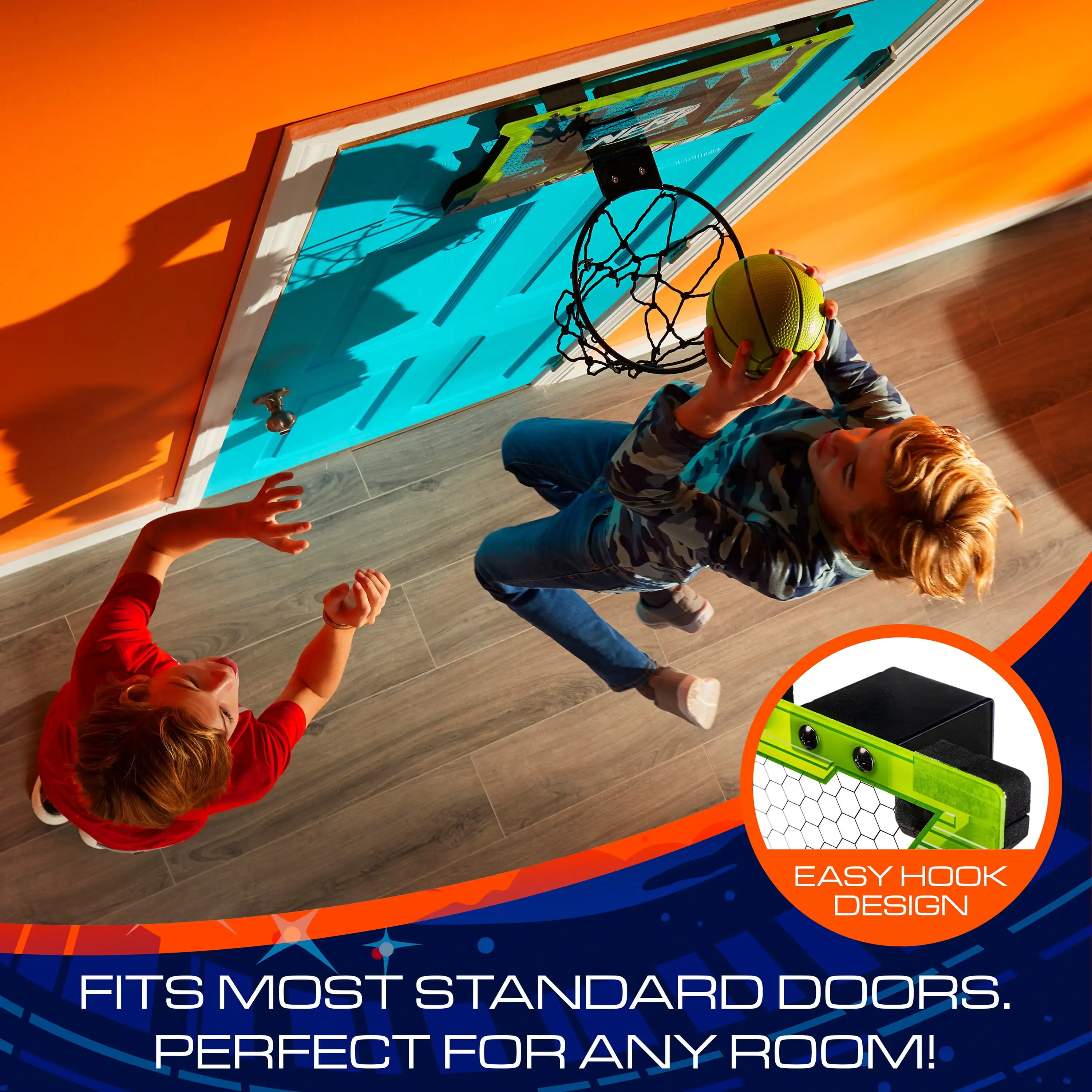 ชุดบาสเก็ตบอล - รวมถึงบาสเก็ตบอลขนาดเล็ก - ขอบเหล็กสำหรับดังค์ - เหนือประตู