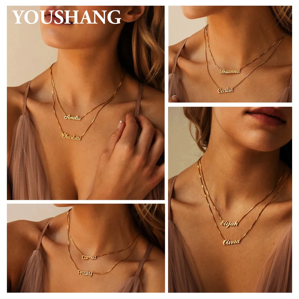مخصص المزدوج اسم طبقة مزدوجة قلادة جديدة فاخرة الفولاذ المقاوم للصدأ سلسلة الترقوة المرأة مجوهرات هدية قلادة بحرف الموضة #6