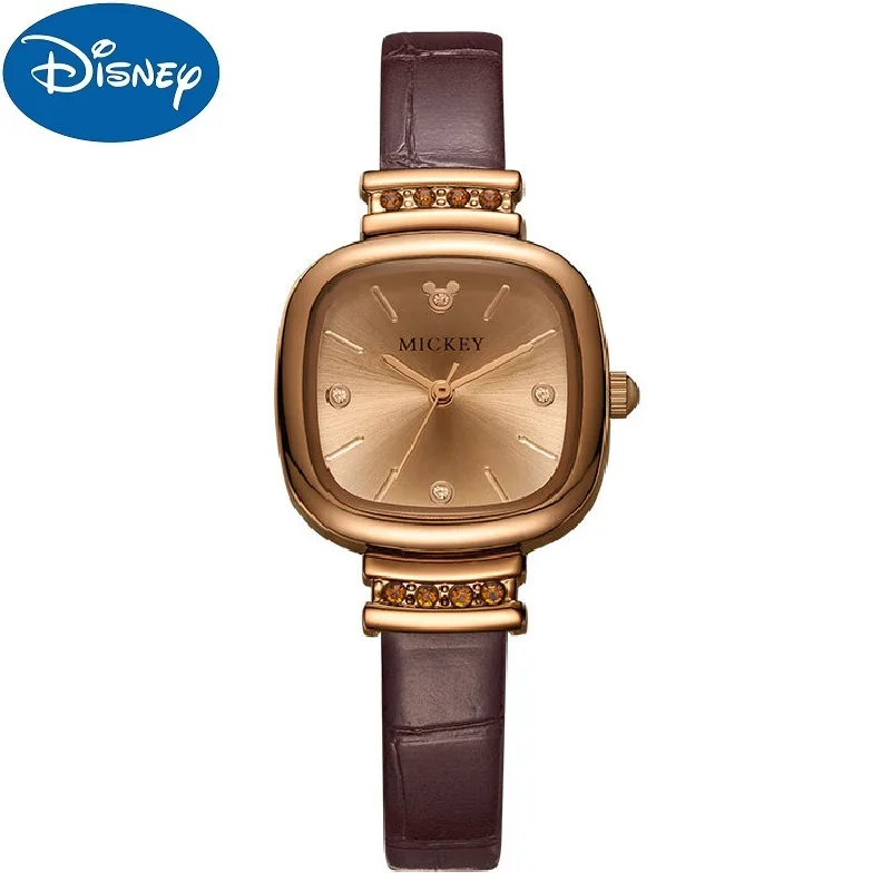 Disney Brand New Mickey Mouse Woman Quartz Wristwatch Square Sun Texture Dial Young Lady Girl Cute Elegant Dress Gift Wristband