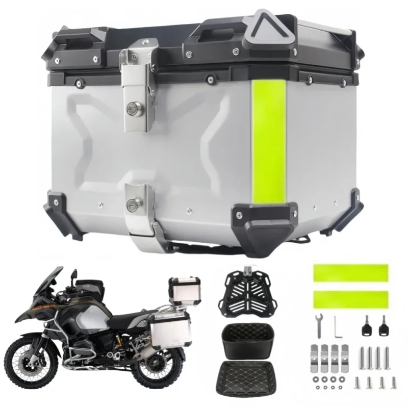 Aluminium Motorrad Topcase 45L, 55L, 65L, Motorrad-Koffer, Helmbox, Wasserdichte Heckbox, Gepäckbox, Schnellverschluss-Werkzeugbox