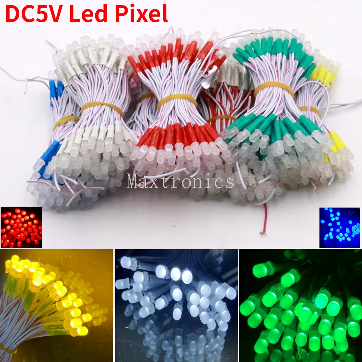 100PCS/string DC5V moduły Led piksel 5MM czerwony zielony niebieski biały żółty moduł dioda elektroluminescencyjna do dekoracji billboardu z