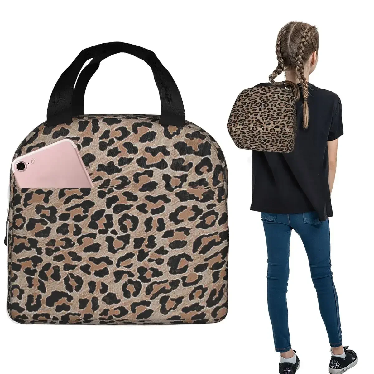Cheetah Leopard Print Insulated Lunch Bag for Women Kids Portable Food Boxes Thermal Lunch Box Tote