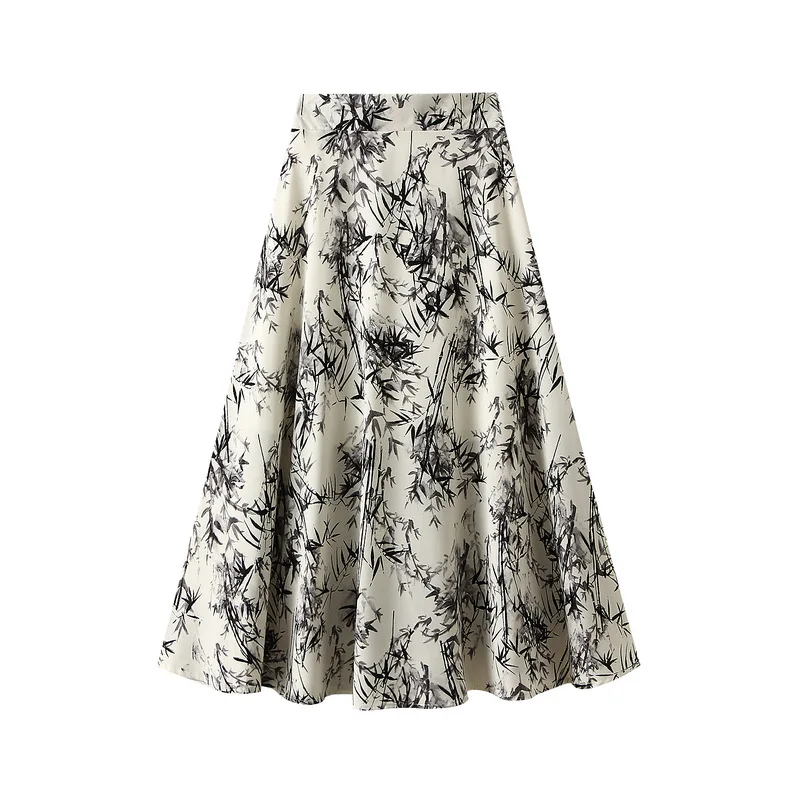 Purchase printed mid length skirt for women's 2024 summer new Korean version skirt, A-line skirt, fluffy skirt