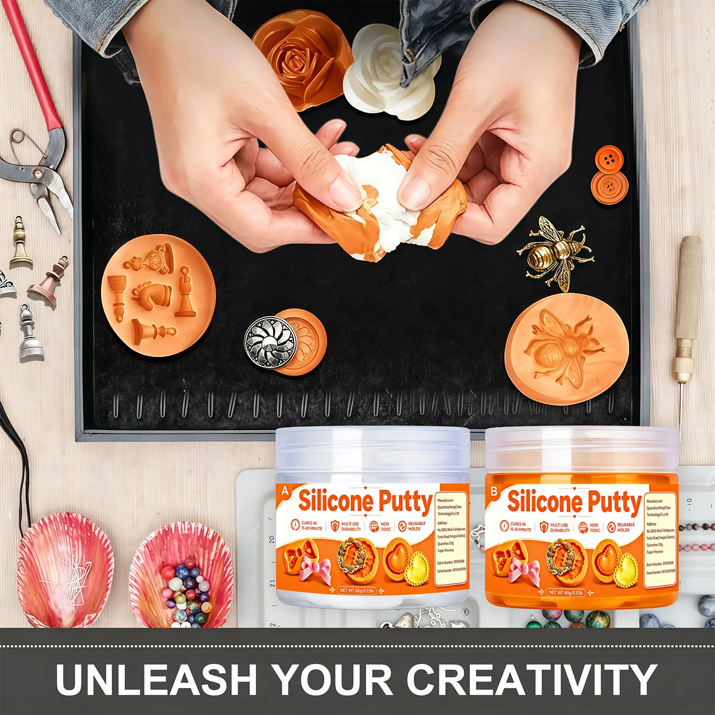 Easy-Mix Silicone Putty Kit for DIY Resin Molds. Non-Toxic, Strong & Flexible, Reusable for Crafts. 1:1 Mix Ratio, Zero Shrinkag view 2