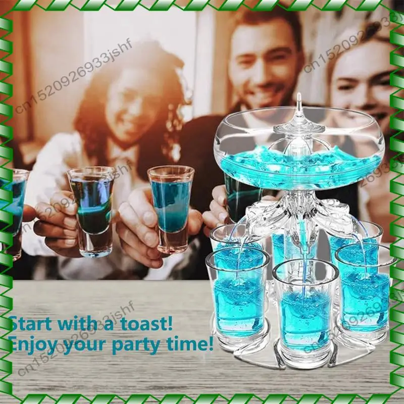 -BOFF Party Drink Dispenser With 6 Shot Glasses Set - Acrylic Touchless Liquor Dispenser For Beverage Cider Cocktail