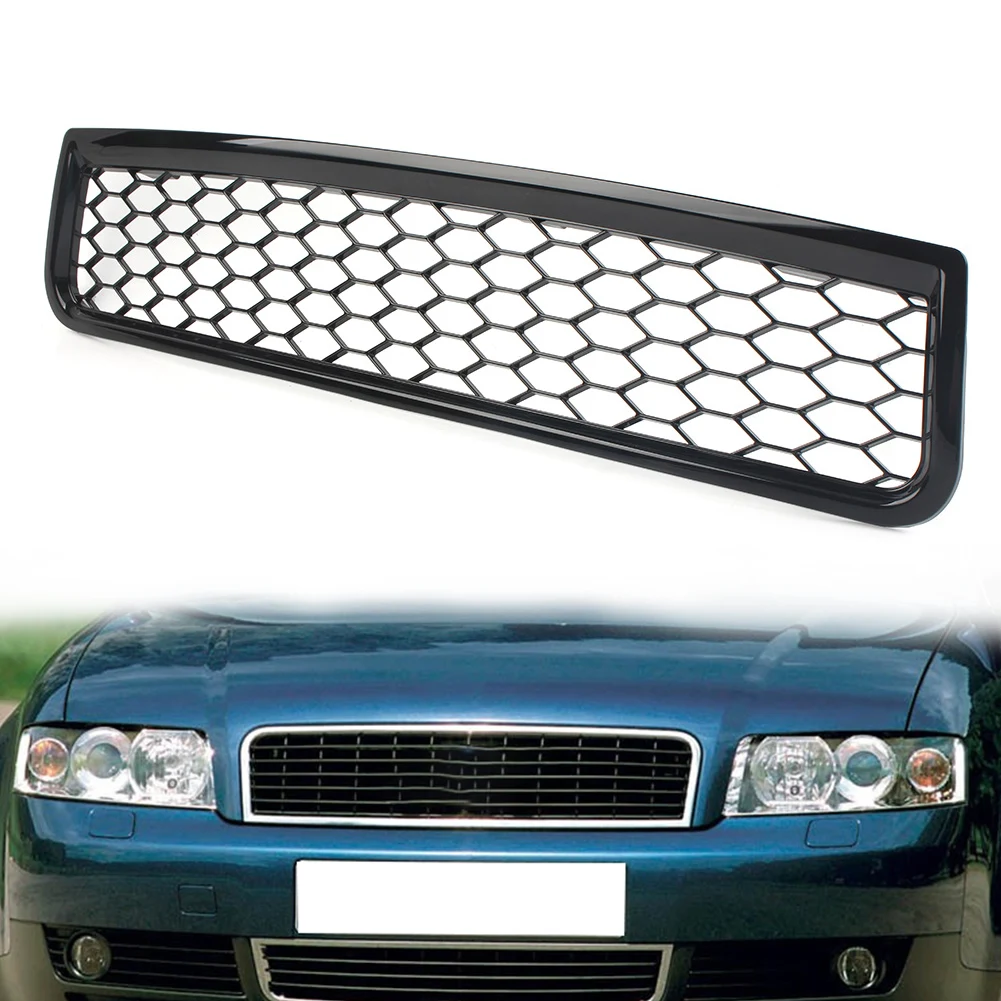 Glossy Black Car Front Bumper Upper Honeycomb Mesh Grille For Audi A4 B6 2001 2002 2003 2004 2005 8E0853651F