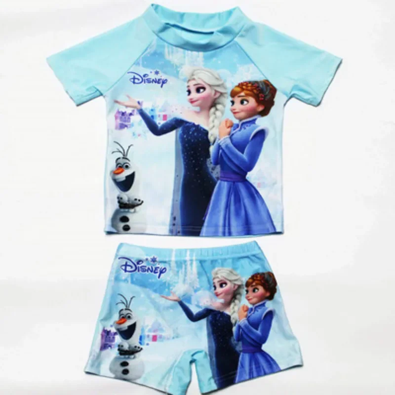 Kid Boy Girl Swimwear T Shirt Top+Short 2pcs Children Set Beach Swimsuit Bathsuit Princess Frozen Elsa Anna Spiderman Minnie Car