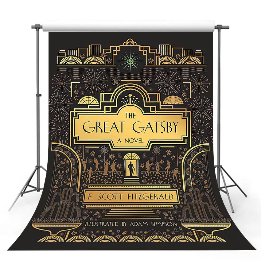 Gatsby Photography Backgrounds Birthday Party Photo Backdrops Custom Gold Texture Frame Black Decor Banners Photo Booth Prop