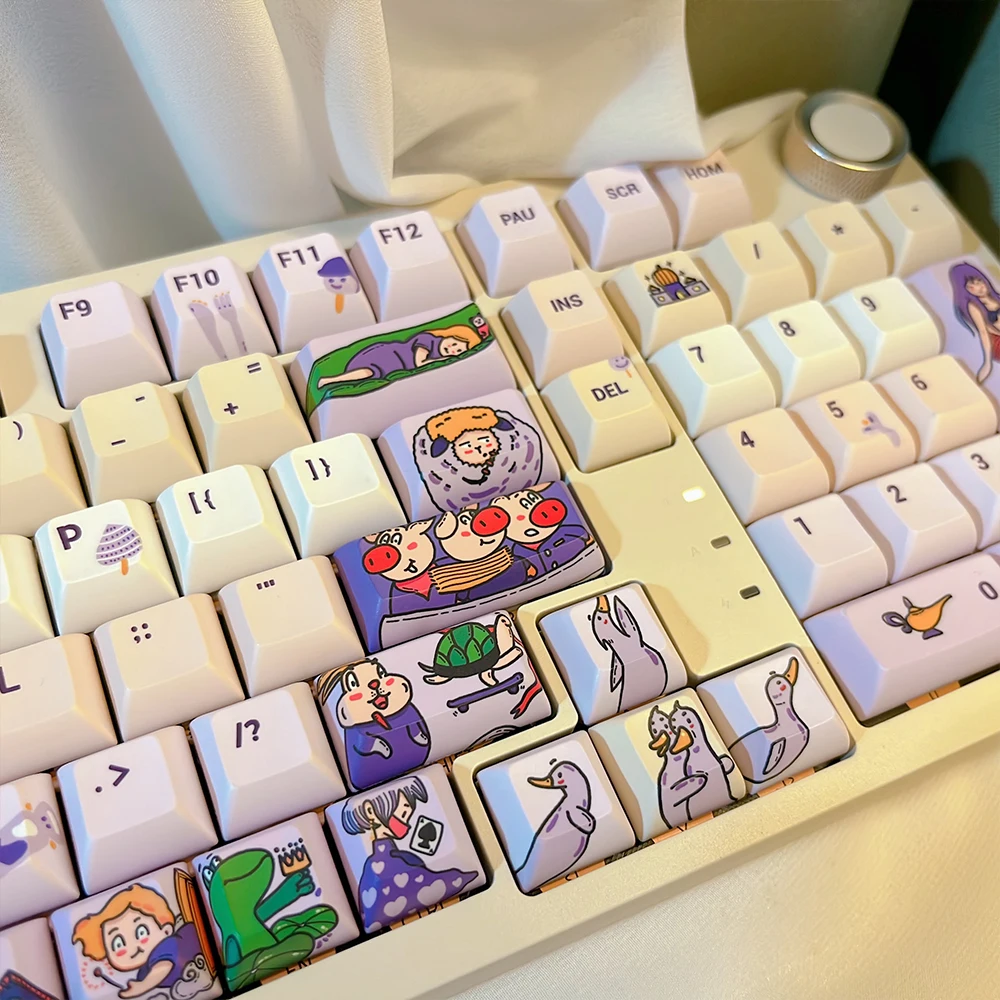 Desejando conto de fadas/pintado à mão história infantil bonito vento roxo personalidade criativa teclado mecânico keycap original kca