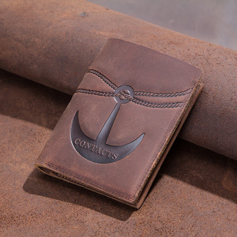 CONTACT\'S Genuine Leather Short Wallets for Men Anchor Pattern Card Holders Zipper Coin Purses Money Clips Men\'s Bags Handbags