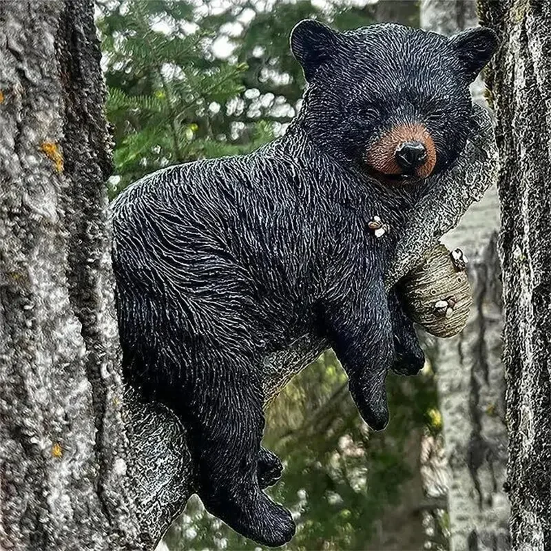 Black bear cub home decoration garden branch animal decoration resin craft ornament outdoor garden tree trunk black bear