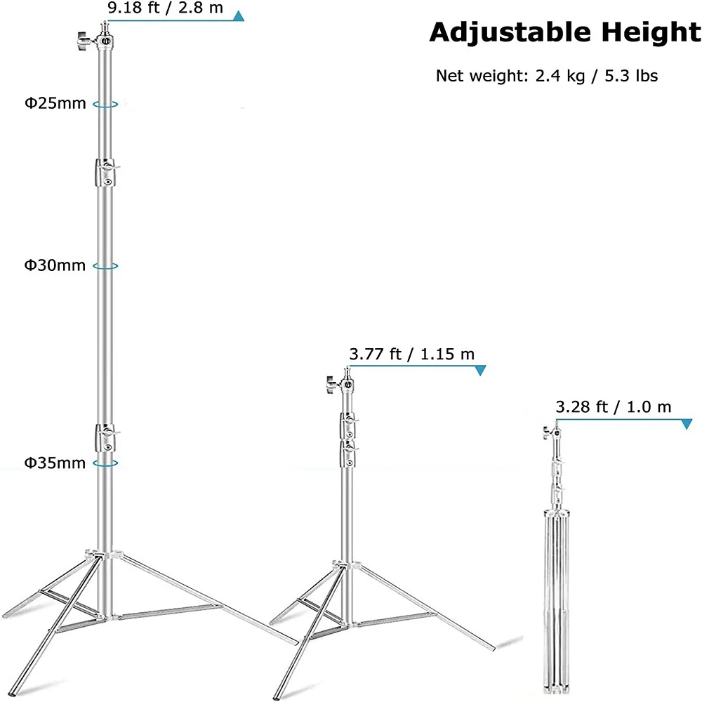 Selens Stainless Steel 2.8m Heavy Duty Light Stand Tripod Stand with 1/4with 3/8\