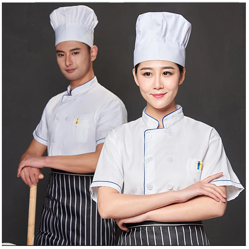 Uniforme de chef à manches courtes pour hommes et femmes, veste de travail de cuisine, chemise de cuisine d'hôtel, vêtements de restaurant