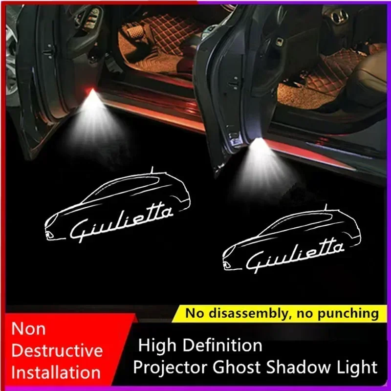 Projetor de luz led para logotipo de porta de carro, laser, sombra fantasma, lâmpadas de boas-vindas para alfa romeo giulietta 2011-2014 2015 2016 2018