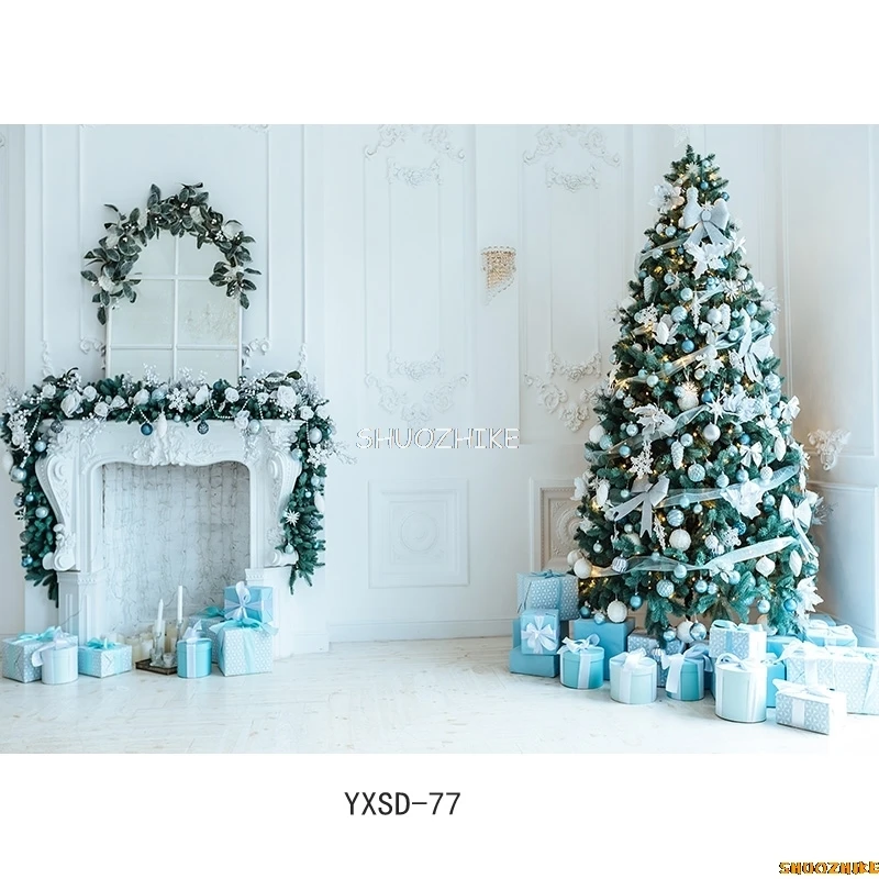 Shuozhike-クリスマステーマ屋内写真背景、クリスマスツリー、暖炉、ポートレート、写真の背景、YXSD-06