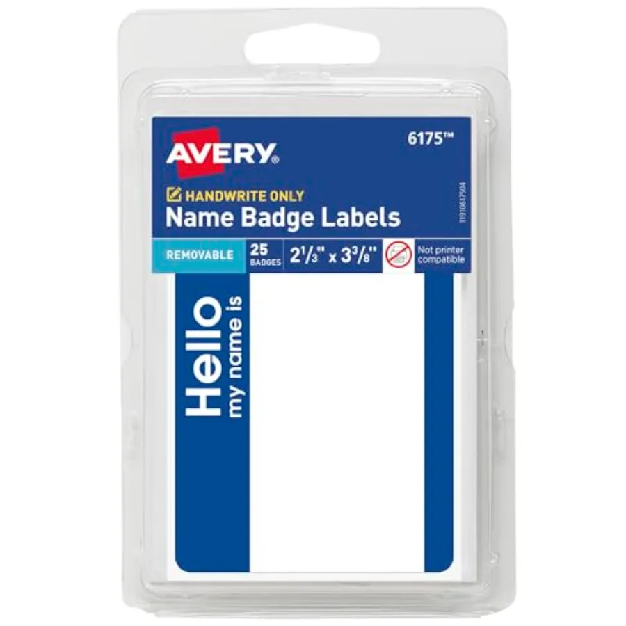 

Customizable Name Tags Hello My Name is 2-1/3 x 3-3/8 White Blue Border Removable Adhesive Non-Printable 25 Total
