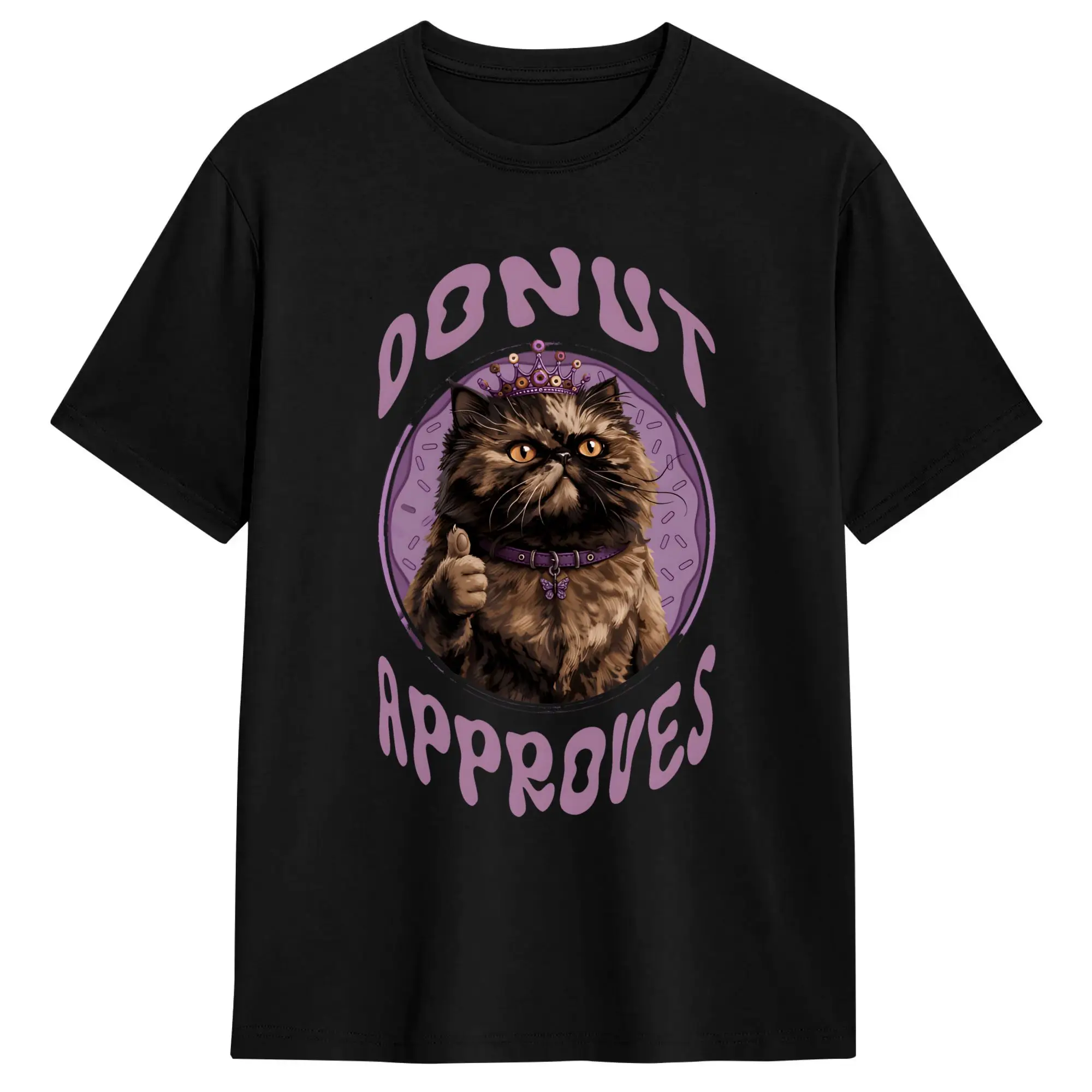 Donut Approved funny Donut princess cat  T-Shirt Summer  Harajuku T-Shirts Adult Pure Cotton O-Neck Oversize Top Tees