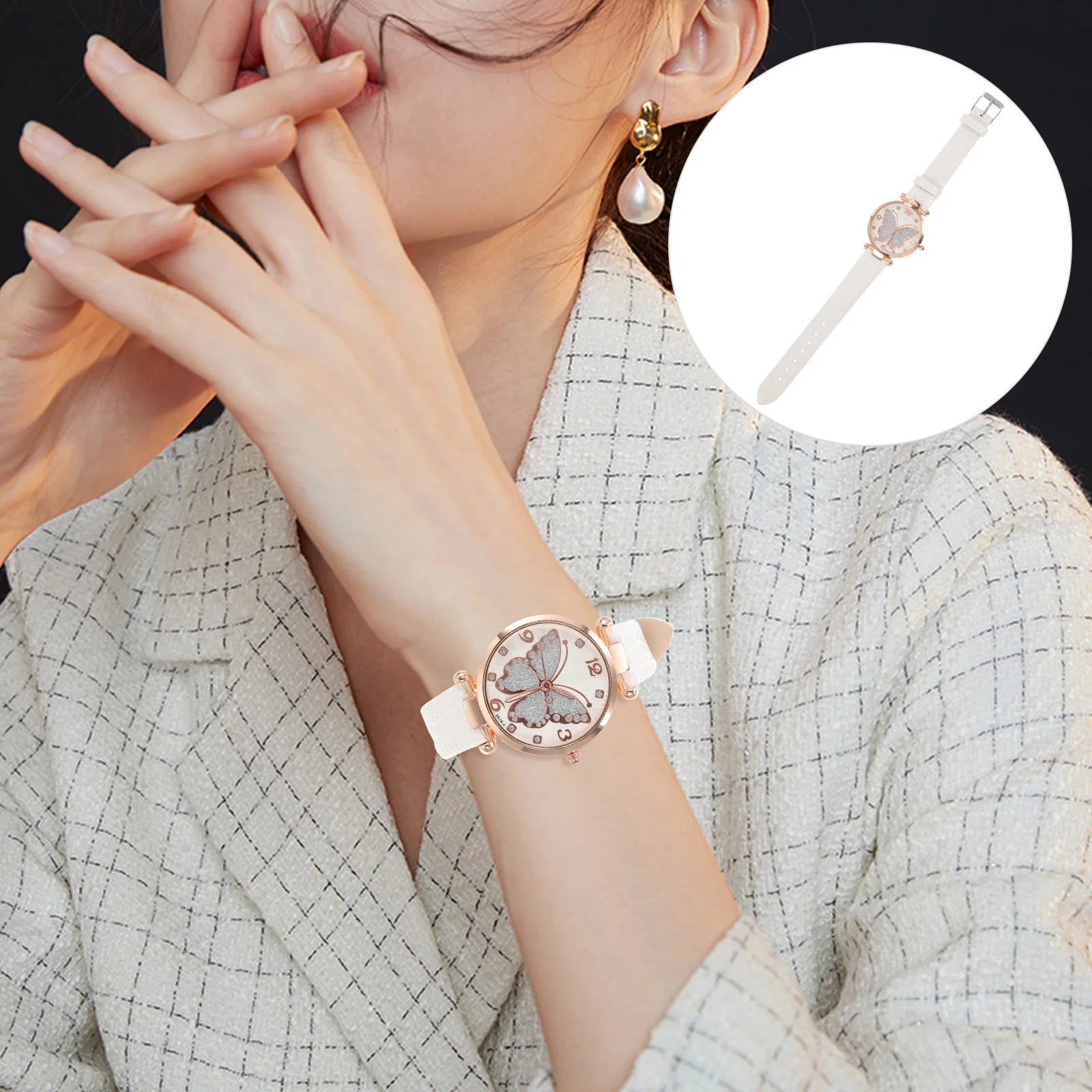 

Flash Powder Butterfly Watch For Women Elegant Casual Wristwatch Waterproof Fashionable Timepiece Delicate Butterflies