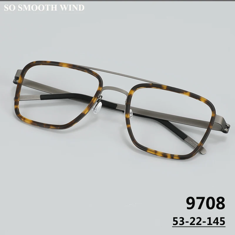 

Double-beam Denmark Brand Ultralight Titanium Glasses Frame Men Women Square Eyeglasses Pilot Trendy Spectacles Eyewears 9708