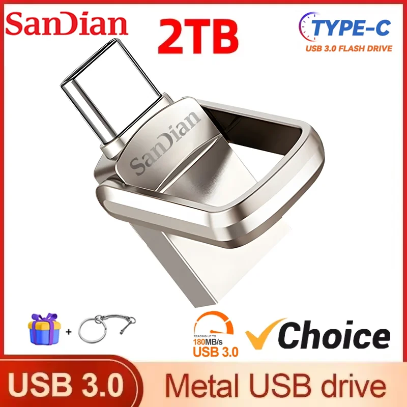 USB Flash Drive, Flash Drive USB asli 2TB 1TB, stik memori penyimpanan eksternal, Thumb Drive Tipe C untuk IPhone IPad Tablet PC