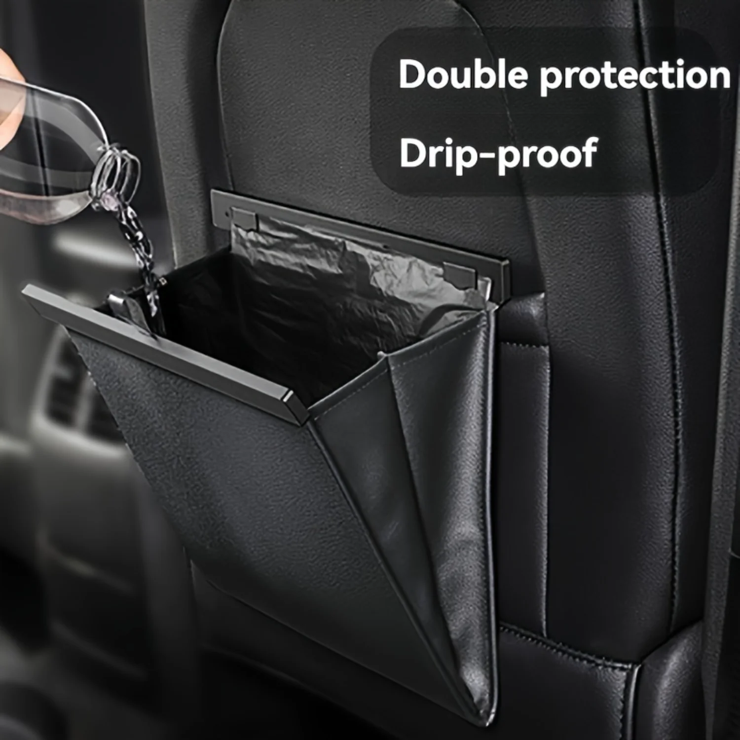 Large Capacity Waterproof PU Leather Car Trash Can, Hangs on Back Seat for Easy Dispose