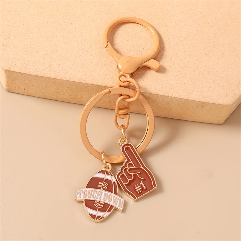 Aihua Niedlicher Emaille American Football Schlüsselanhänger Rugby-Ball Schlüsselring für Frauen Mädchen Handtaschenanhänger DIY Schmuck – Detail 9