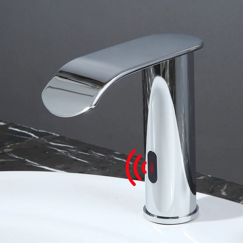 Imagem -02 - Smart Touchless Sensor Faucet para Banheiro Torneira de Cachoeira Infravermelha Cromada Misturador de Pia Preta Vanity Tap de Luxo