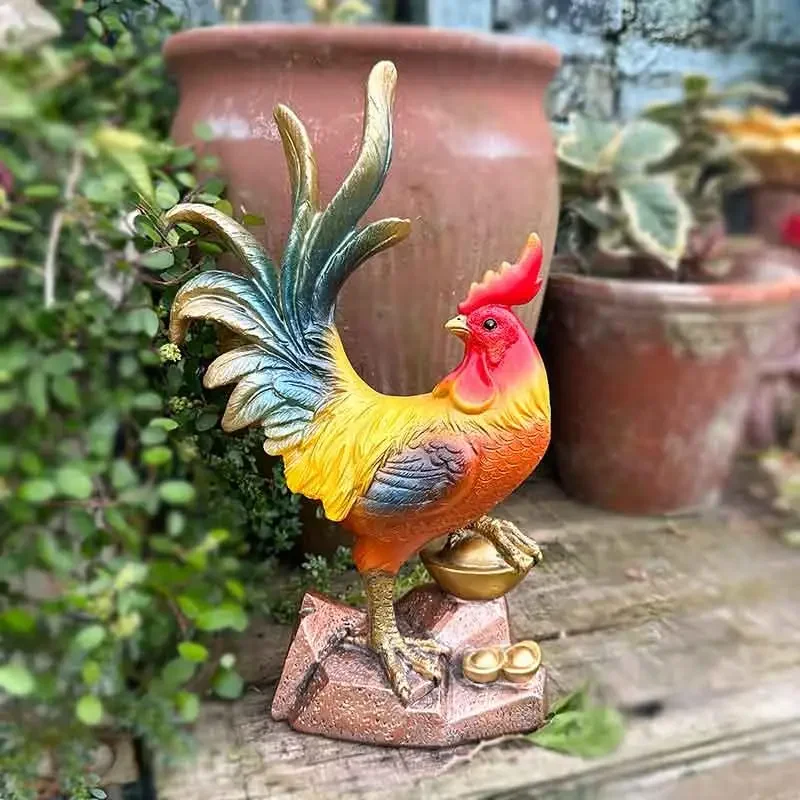 Creative Simulation Landscape Sculpture Home Living Room Entrance Office Resin Crafts Zodiac Rooster Decorative Ornament