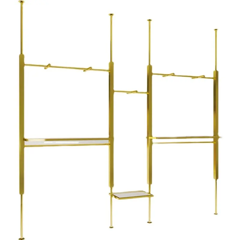 Clothing store display rack, upper wall of column, stainless steel titanium hanging clothes rack, special display shelf props
