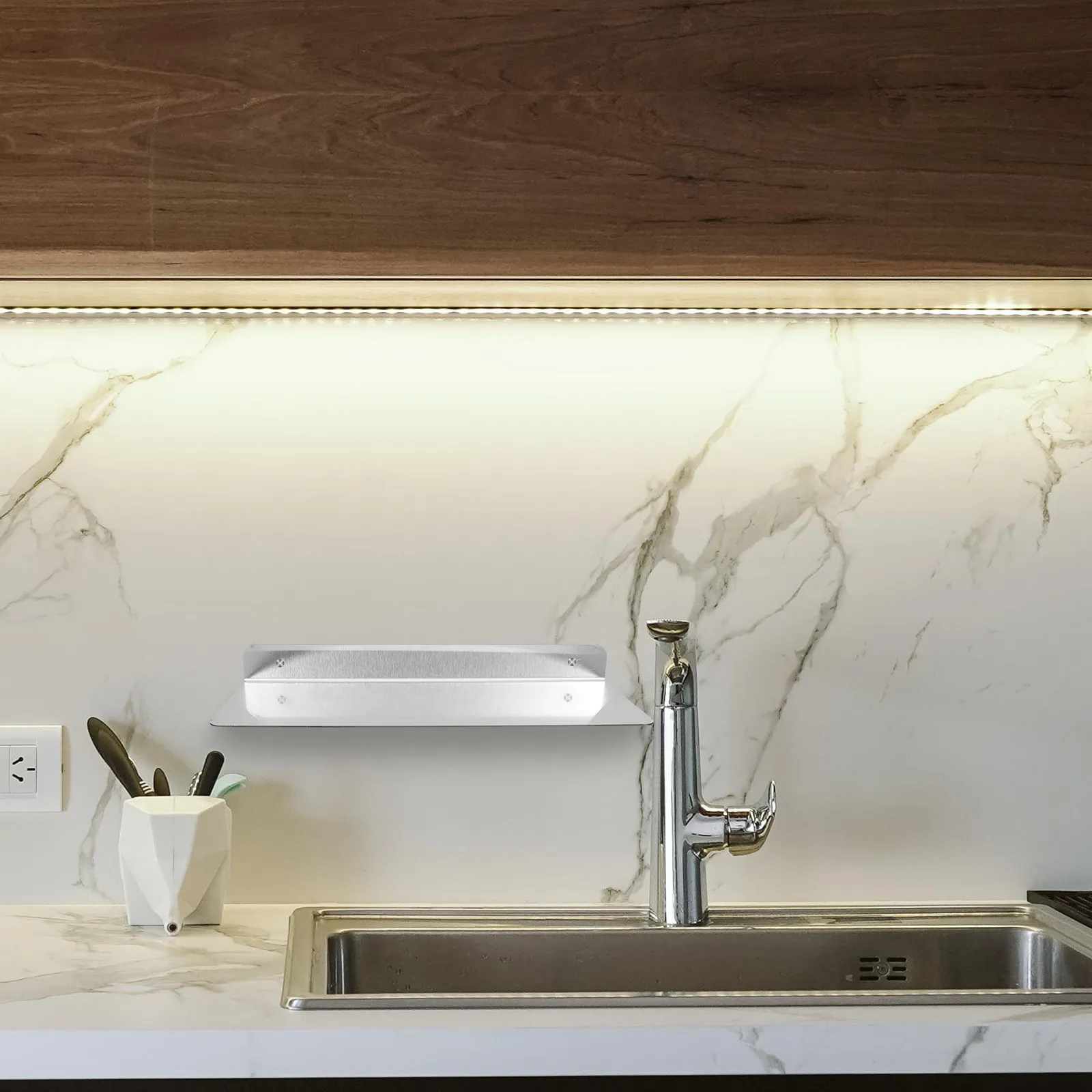 No Drilling Stainless Steel Wall Shelf Floating Ledge Display Rack Heavy Duty Space Saving Modern Minimalist Design for Bathroom