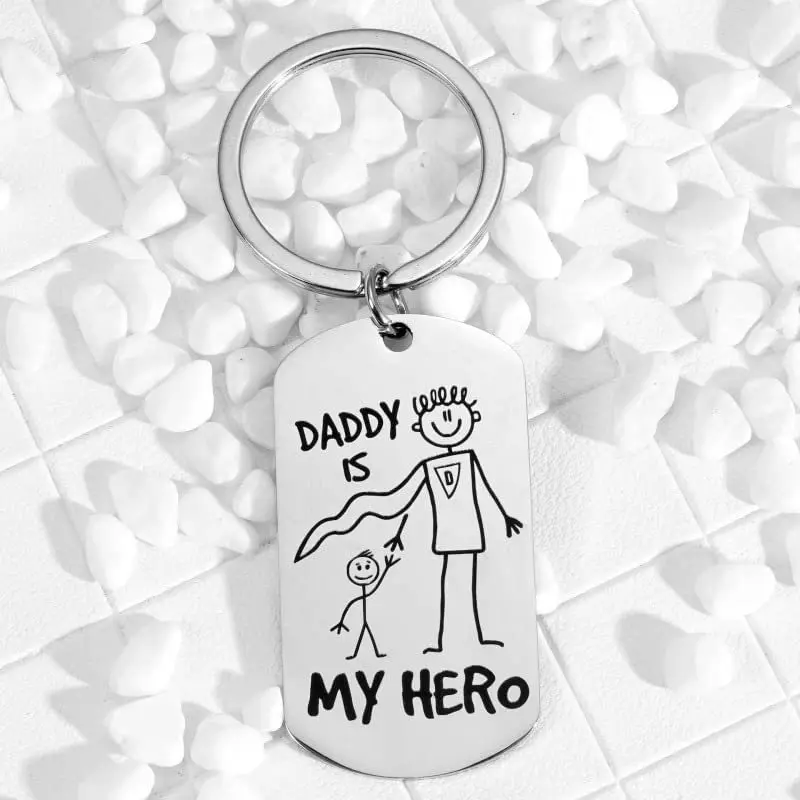 New Father's Day Gift DADDY IS MY HERO Cartoon Stainless Steel Keychain Gift Wholesale