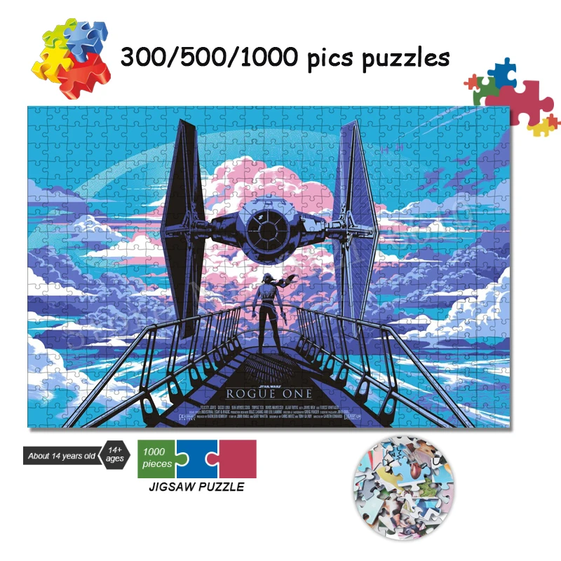 Cartoon-Puzzle mit 300/500/1000 Teilen, Star Wars Rogue One Poster, modernes pädagogisches Geek-Spiel, Spielzeug, DIY-Puzzles, Kunsthandwerk, Dekoration
