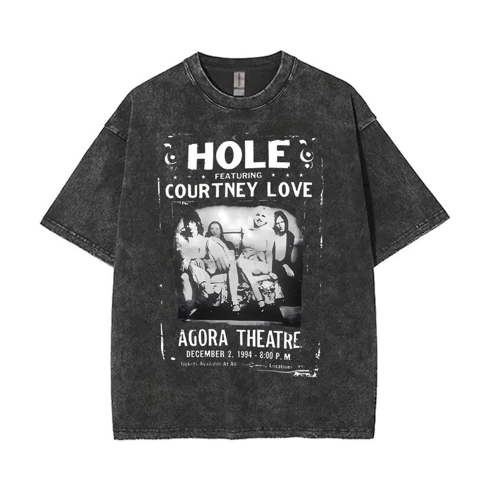 Hole Featuring Courteny Love Agora Vintage Washed T Shirts Men Alternative Grunge Rock Band Tshirt Oversized T-shirts Streetwear