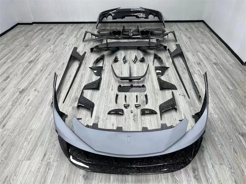 For F8 M Style Forged Grain Carbon Fiber Front Bumper Side Skirt Rear Bumper Rear Spoiler Body Decoration Body Kit