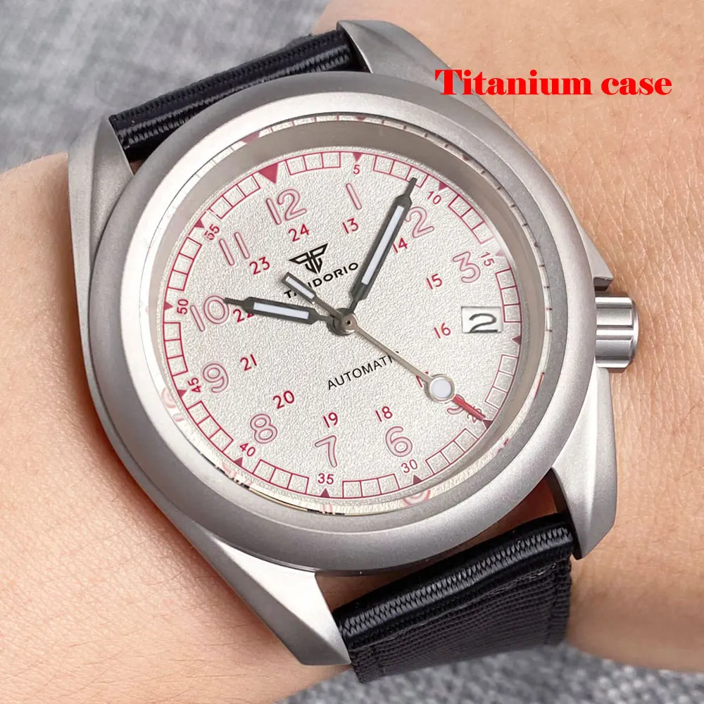 3.8 Crown Sandblasted Titanium Case Tandorio 40mm NH35/NH36 Military Mechanical Men Reloj Watch Lume Dial Arabic Numeral 20BAR