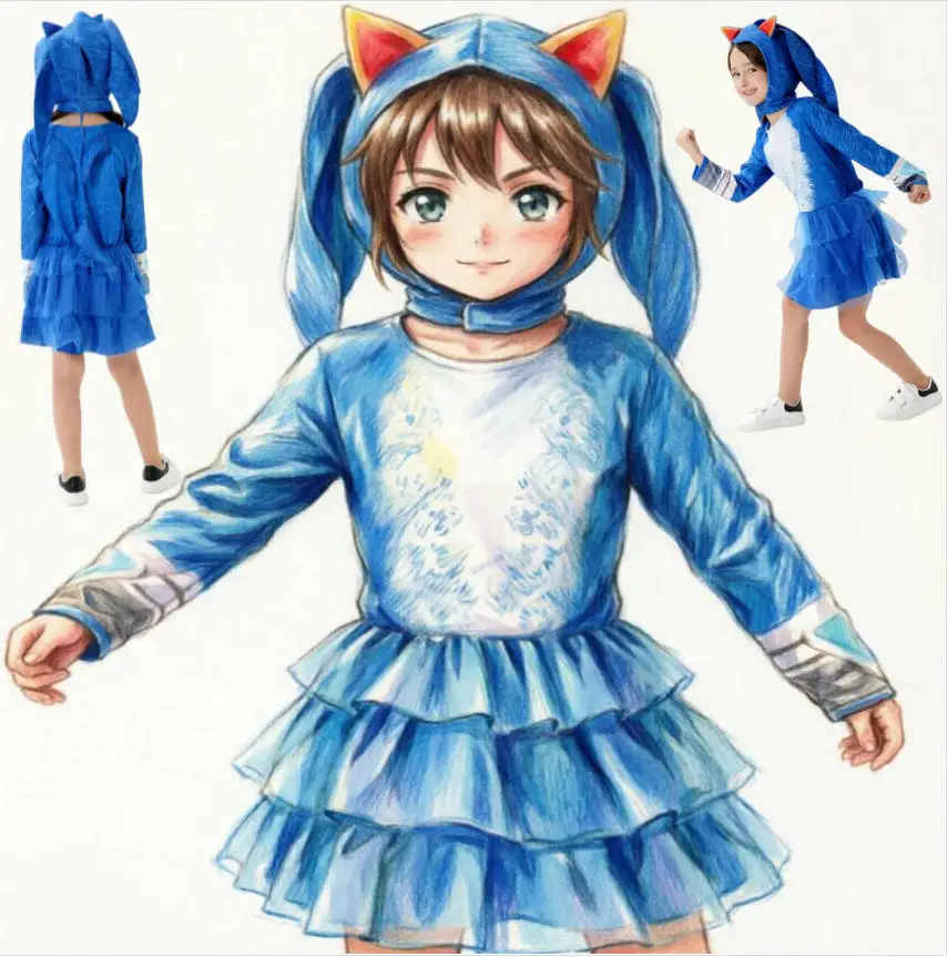 

Shadow the Hedgehog Girl and Boy Cosplay Costume Talsna Krus Sonic Blue Dress Jumpsuit Party Costume Accessory Set Gift