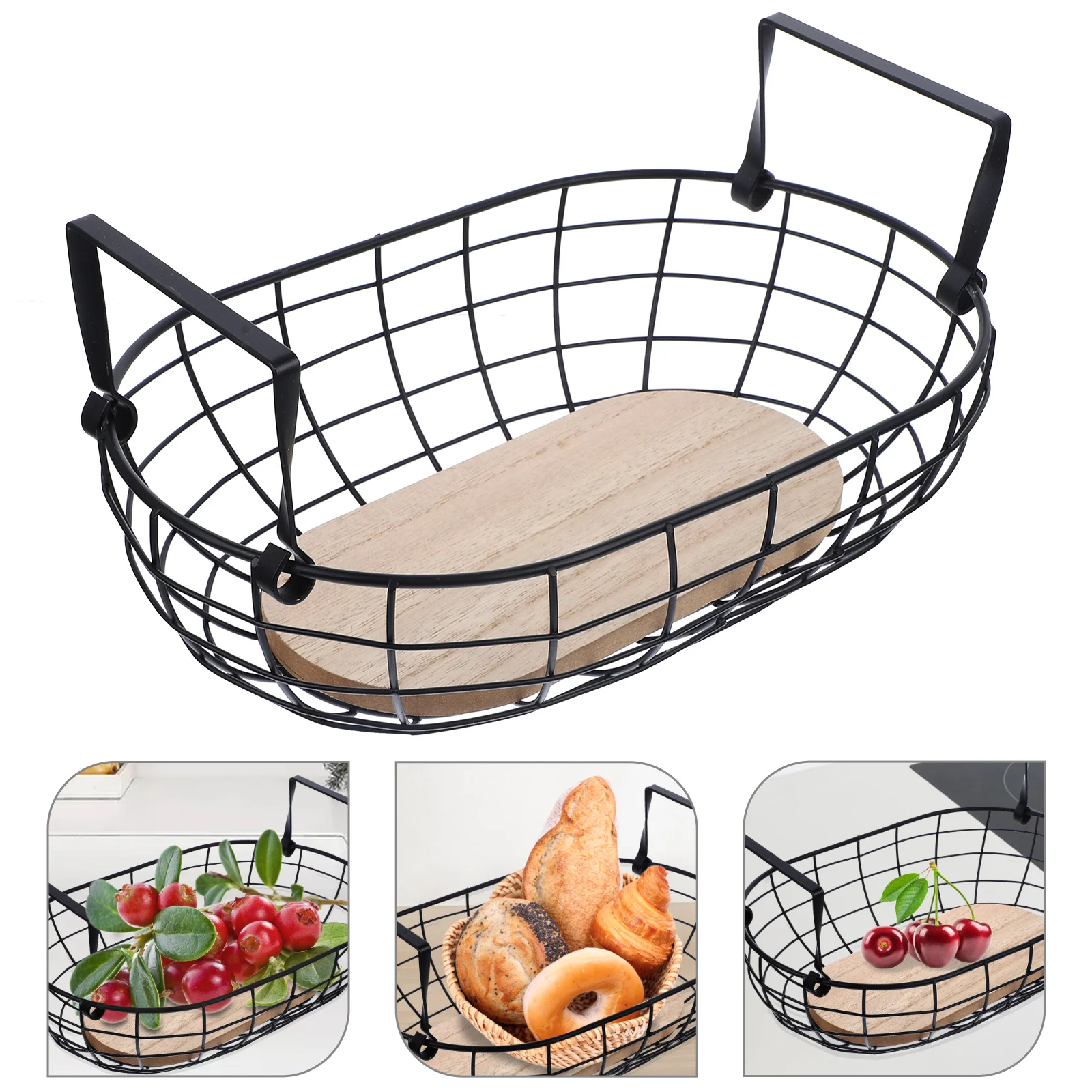 

1Pcs Storage Basket Iron Wood Creative Fruit Snack Holder Kitchen Living Room Multi-Functional Sundry Container