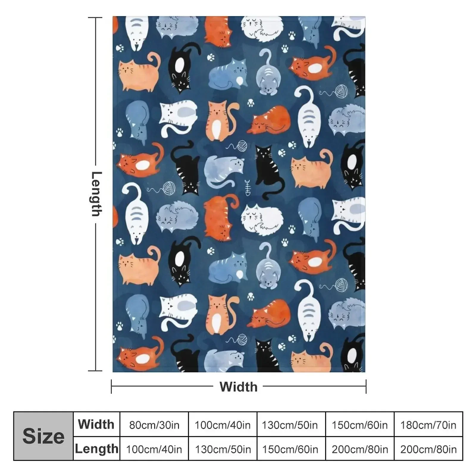 Playful cat pattern in orange and blue watercolor Throw Blanket Picnic Fashion Sofas Cute Blankets