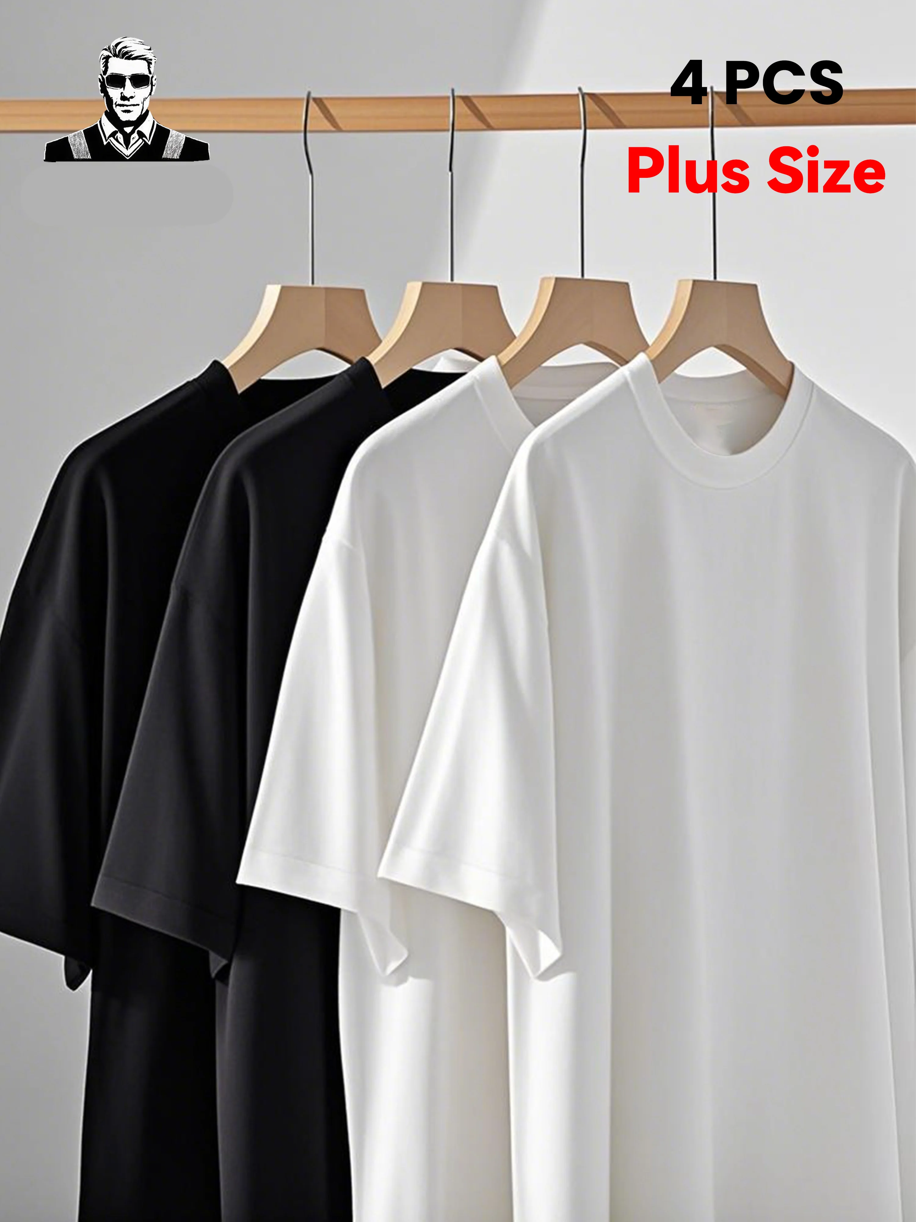 Plus size 4 Pcs Set T-shirt 100% cotton skin-friendly Sports Gym Fishing golf Tee shirt all-season Mens big & tall clothing