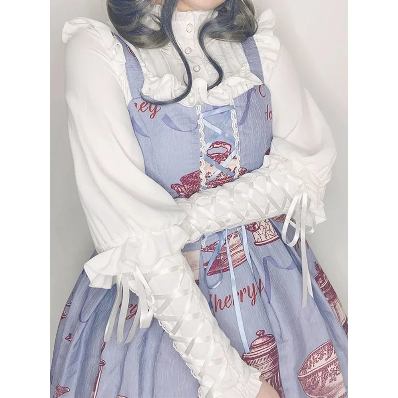 Kosahiki gótico y2k camisas femininas vintage lolita estilo gigot manga blusas meninas jk doce rendas babados bandagem topos blusas mujer