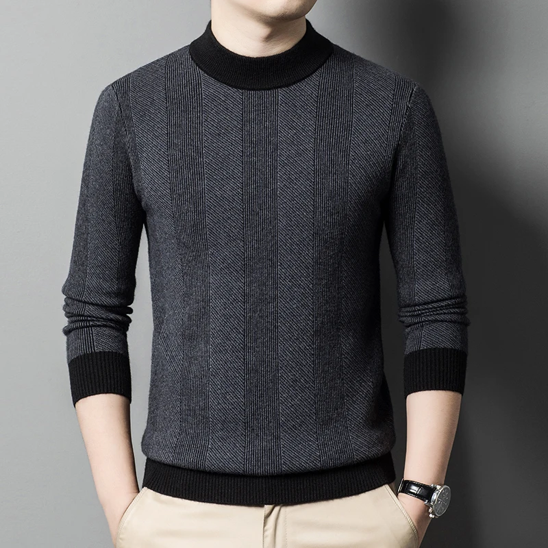 Men Autumn Winter Business Casual Slim Fit Stripe Pullovers Dad Sweater Man Handsome Knitted Sweaters Tops