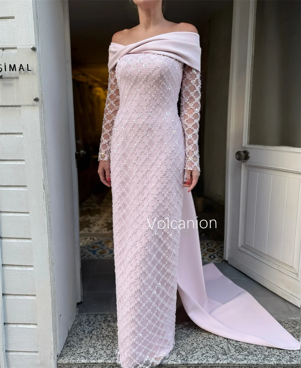 カスタマイズされたジャージー クロス ストレート オフショルダー ロング ドレス オーダーメイド オケージョン イブニング シンプル 絶妙