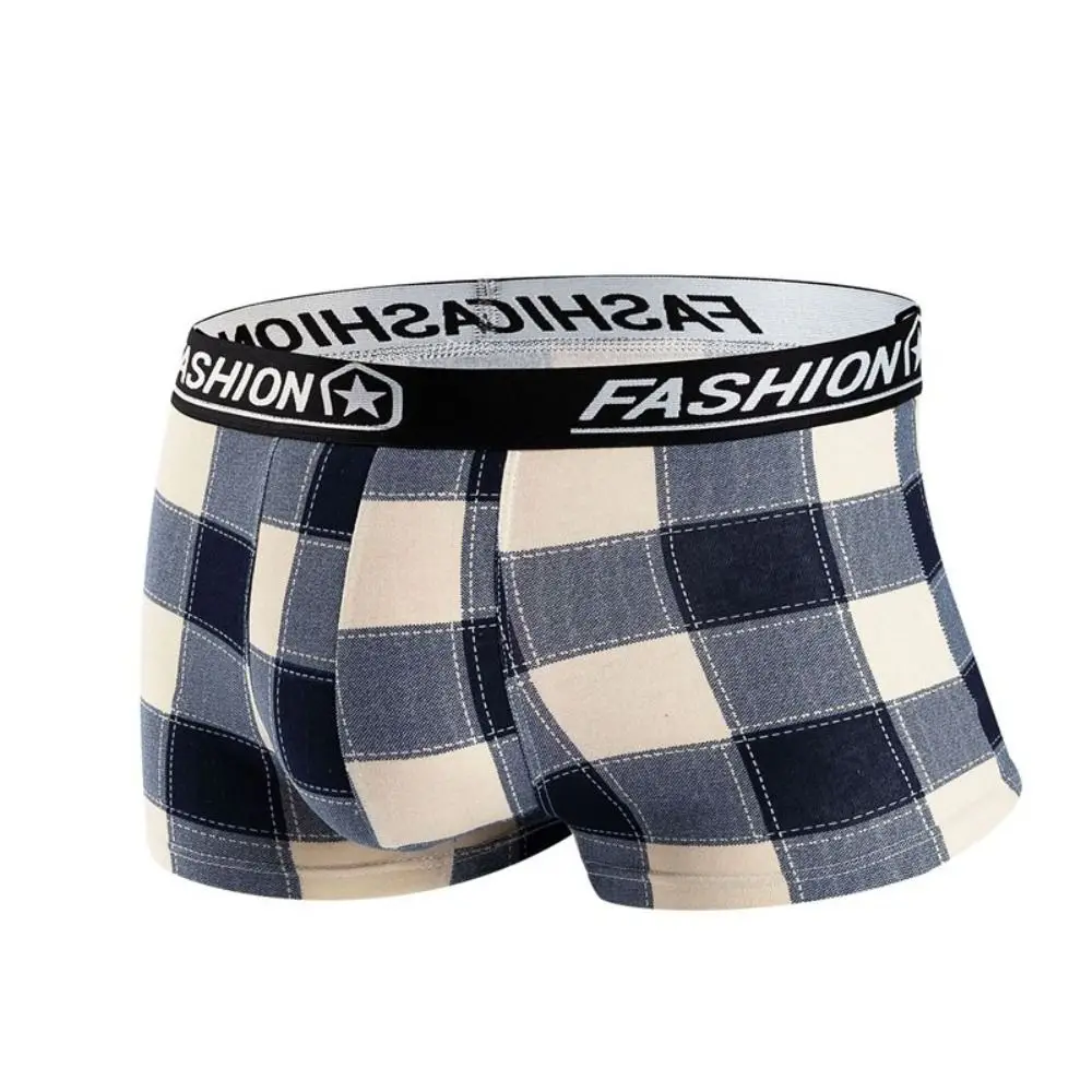 

5PCS Soft Striped Grid Men Underwear Letter Mid-Waist Boxer Shorts Male Lingerie Plaid Seamless Panties Men