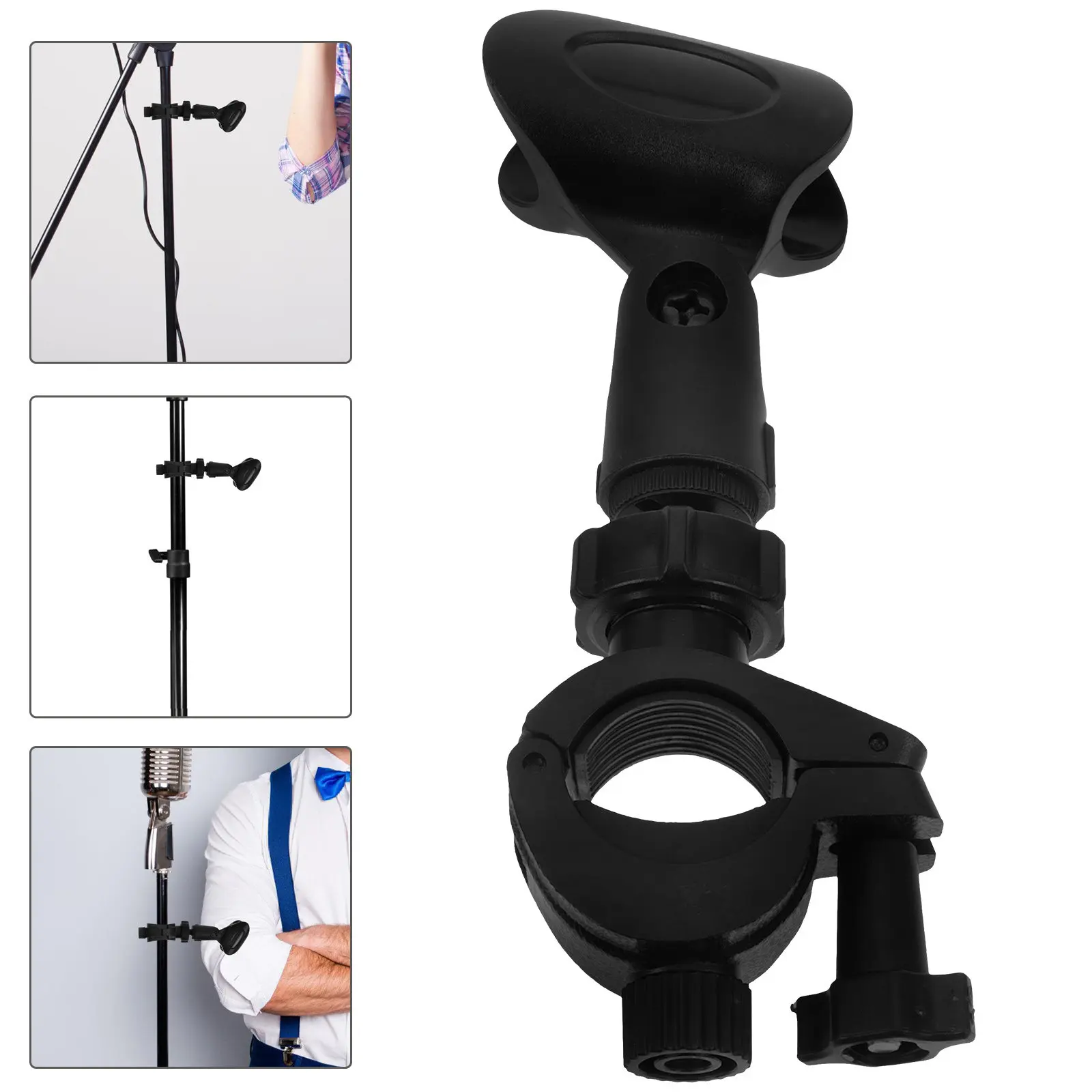 Mic Holder Clip for Stand Microphone Clips Compatible with Most Mics Sturdy Plastic Construction Flexible Adjustment Live