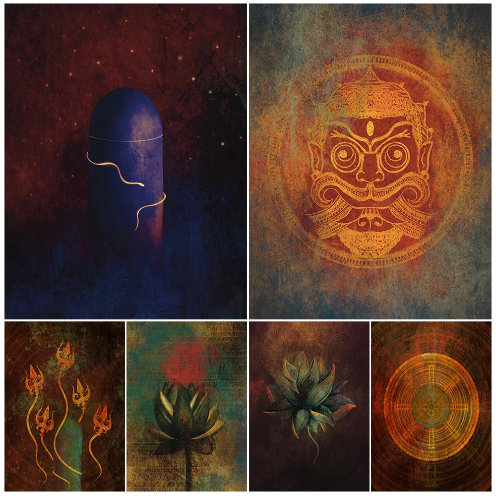 

Religion Hinduism Shiva's Trident Third Eye Lotus Wall Pictures For Living Room Vintage Poster Wall Art Canvas Painting Unframed