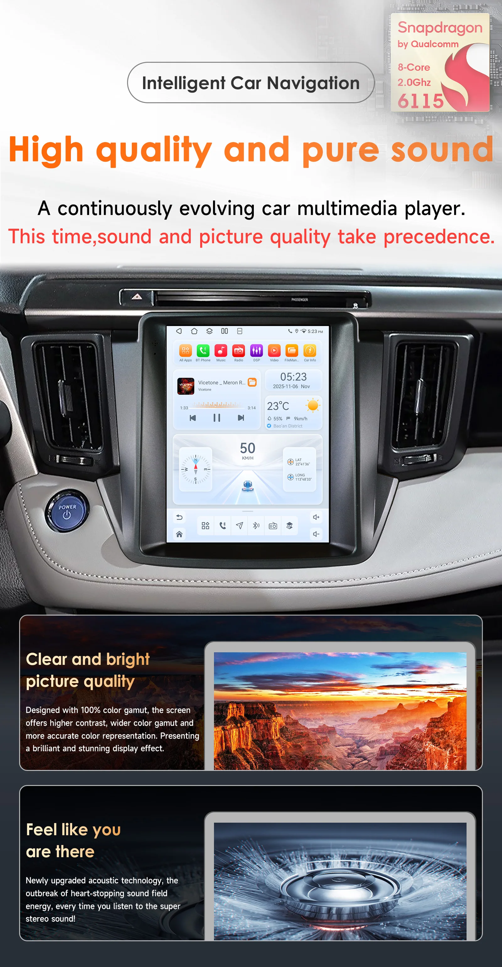 Hizpo 9,7'' Autoradio für Toyota RAV4 2013-2018 Player CarPlay Android Auto GPS Bluetooth 4G Multimedia WIFI FM 360CAM Autoradio – Detail 2